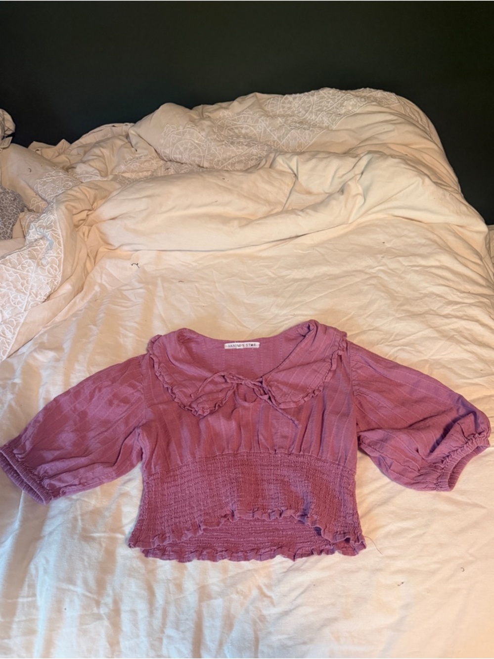Dusty Rose Puff sleeved top with Peter Pan collar